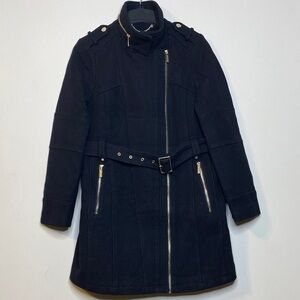 Michael Kors Black Belted Coat with Gold Accents Size M